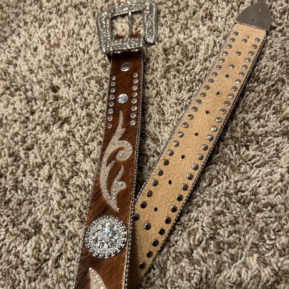 Nocona Genuine Leather Western Belt | Rhinestones & Hair-On Hide | Size 34 main image 10